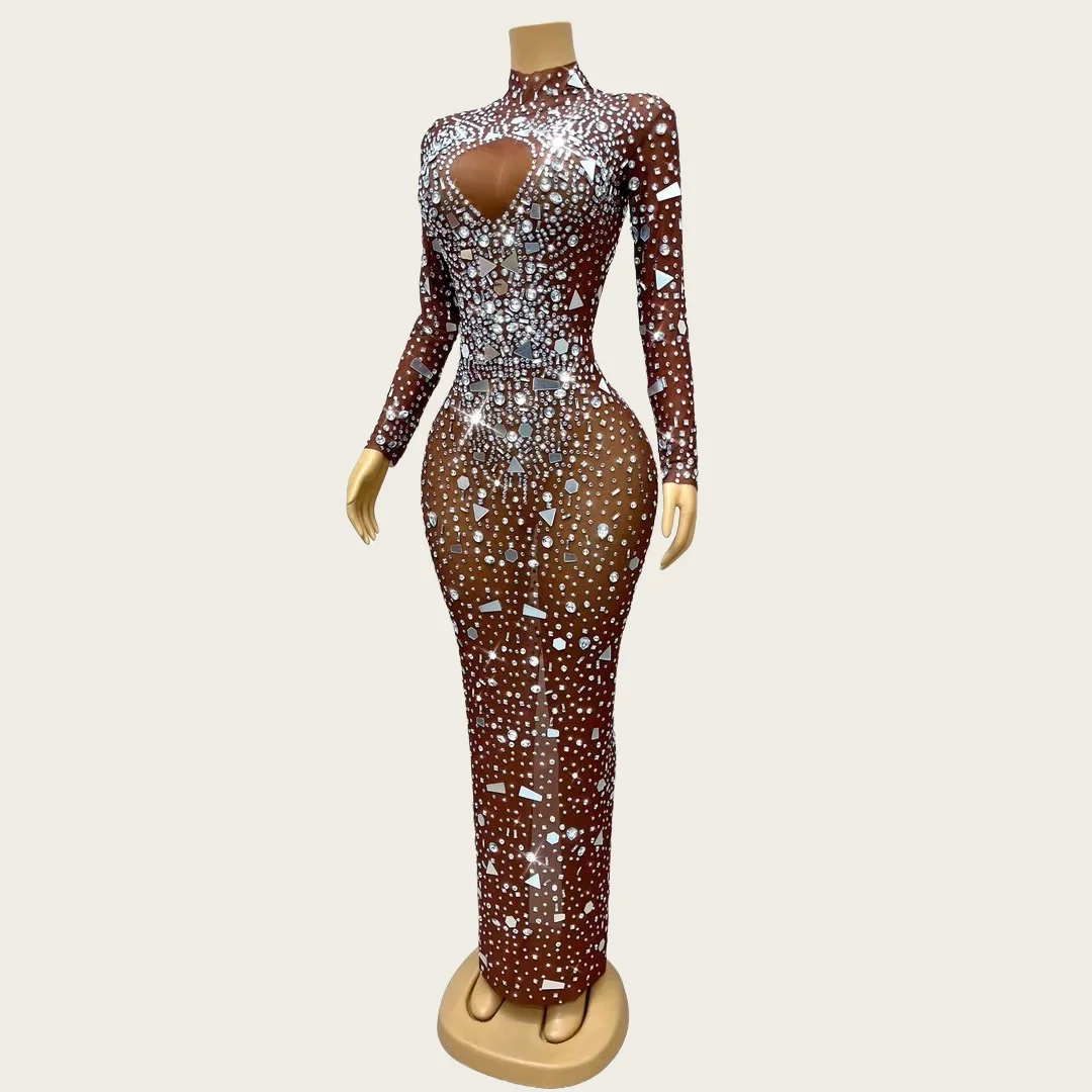 Loukongxiong Flashing Mirror Long Party Dress Birthday Celebrate Wedding Evening Prom Clothing Sexy Chic Ladies Evening Gown