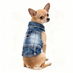 Dog Jeans Jacket ,Cool Puppy Summer Clothes ,Dog Denim Shirts for Small Boy Dogs Cats Outfits Washable Durable Harness Vest