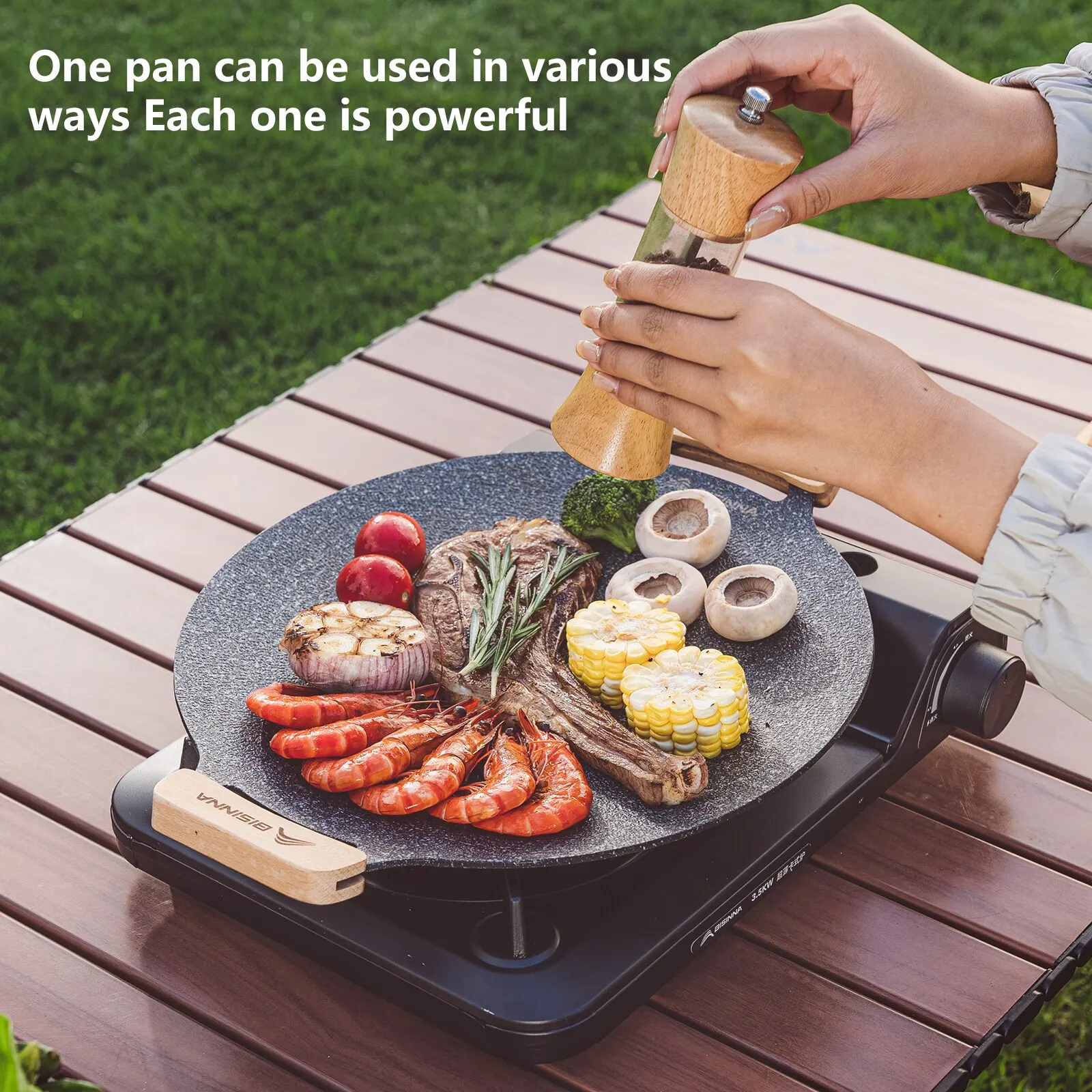 BISINNA 30CM Outdoor BBQ Grill Pan Non Stick Stovetop Baking Tray Korean Roastig Grill Plate Camping Equipment