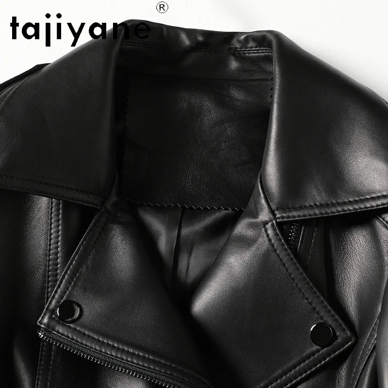 Tajeyane-Chaqueta de cuero auténtico para mujer, abrigo corto ajustado de piel de oveja auténtica para motocicleta, primavera y otoño, 100%, 2024