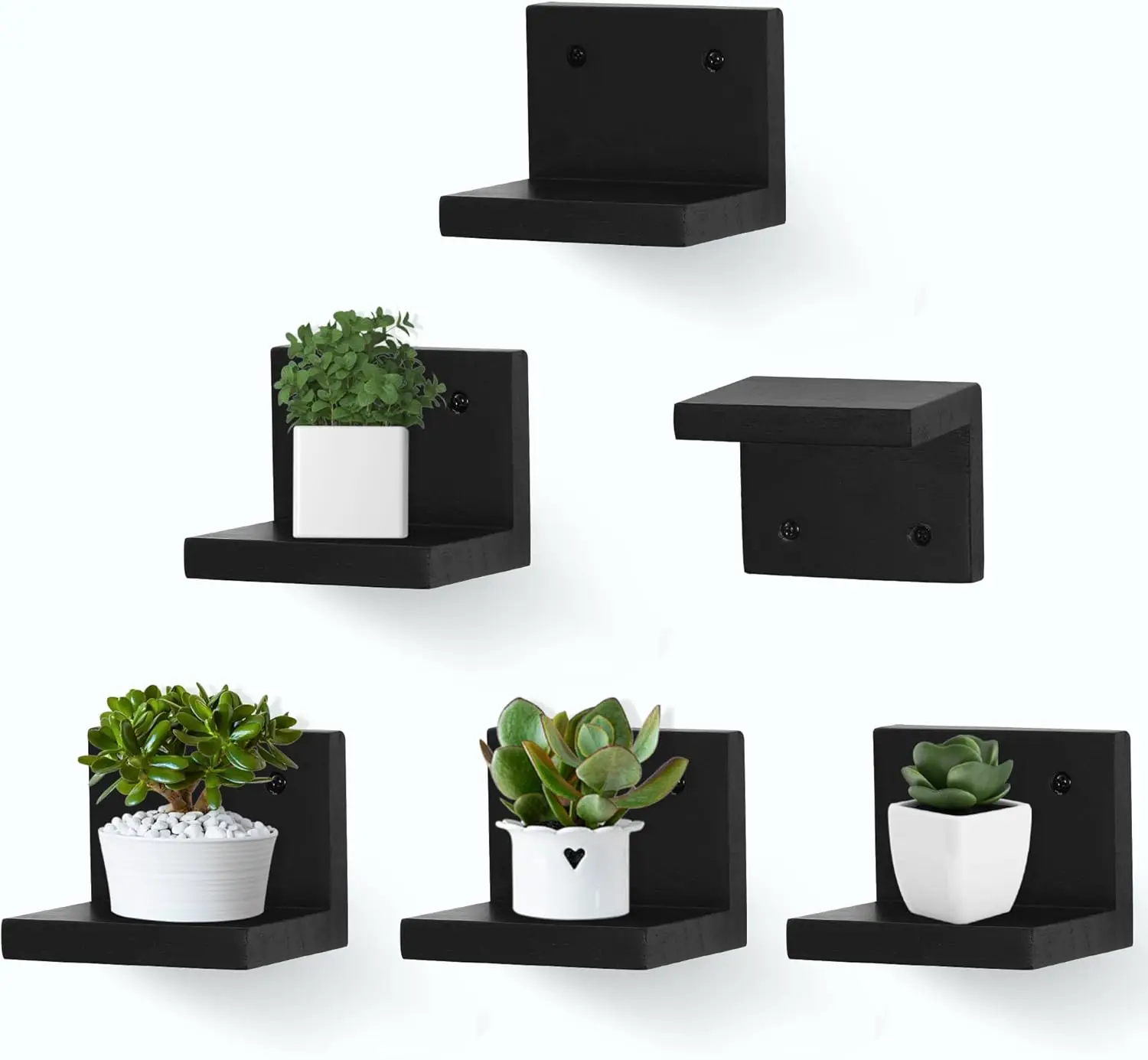 

Set of 6 Mini Floating Shelves for Small Figurines, Plants, Collectibles - Black