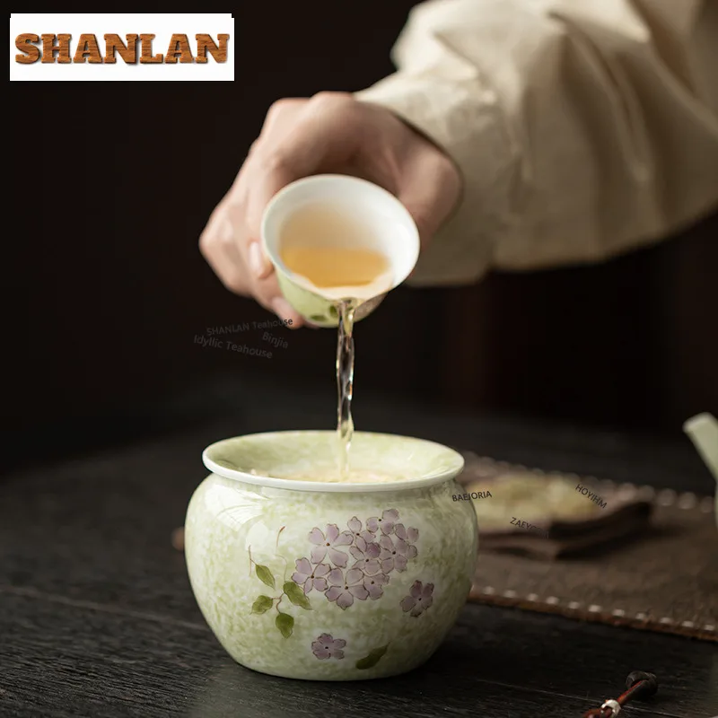 HOYIHM Hand-painted Hydrangea Jianshui Washing Cup Bowl Tea Garbage Can Water Washing Slag Tank Household Chaxi Tea Ornaments