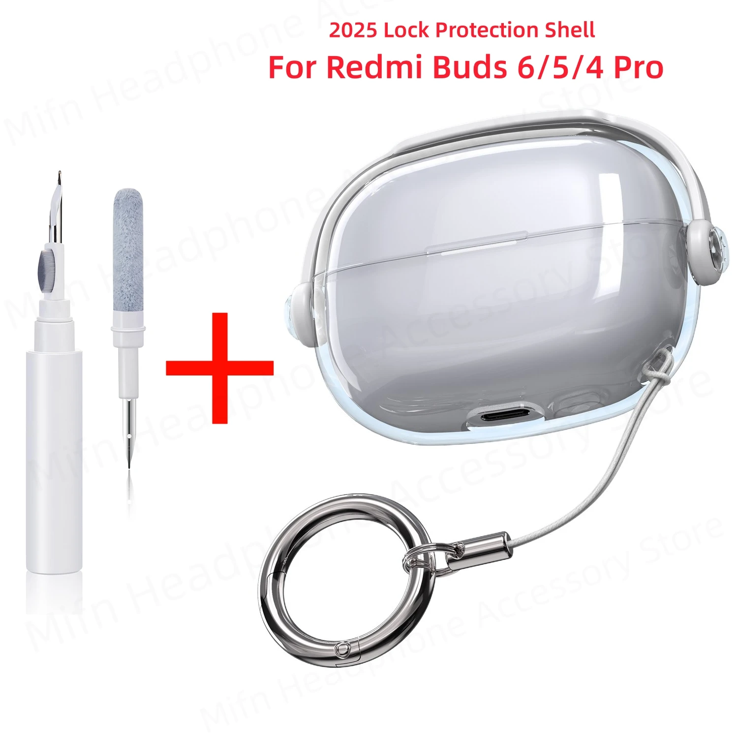 حافظة لهاتف Redmi Buds 6 Pro الجديدة حافظة حماية بقفل شفاف حافظة حماية ضد السقوط لهاتف Redmi Buds 6/5/4 Pro مع حامل