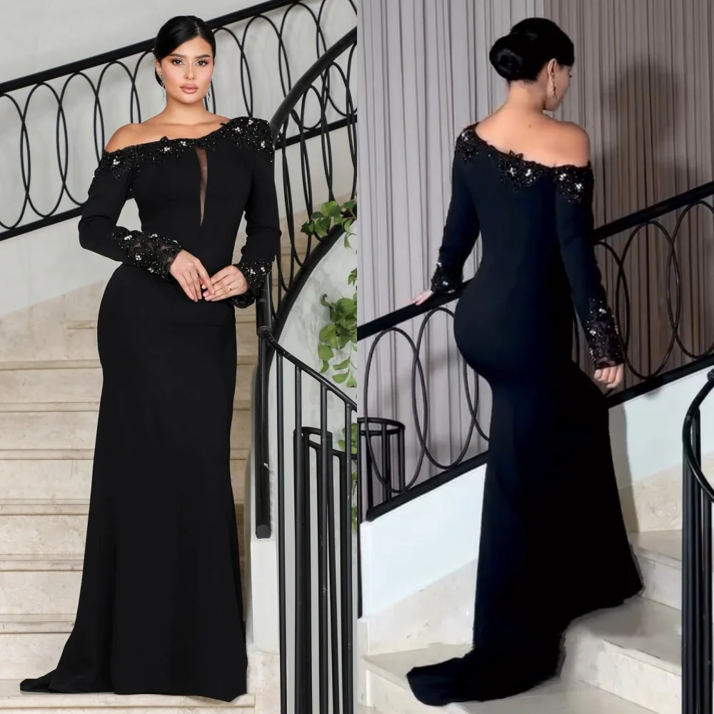 

Customized Formal Jersey Pleat Sequined Mermaid Off-the-shoulder Long Dresses Bespoke Occasion Elegant Chinese Style