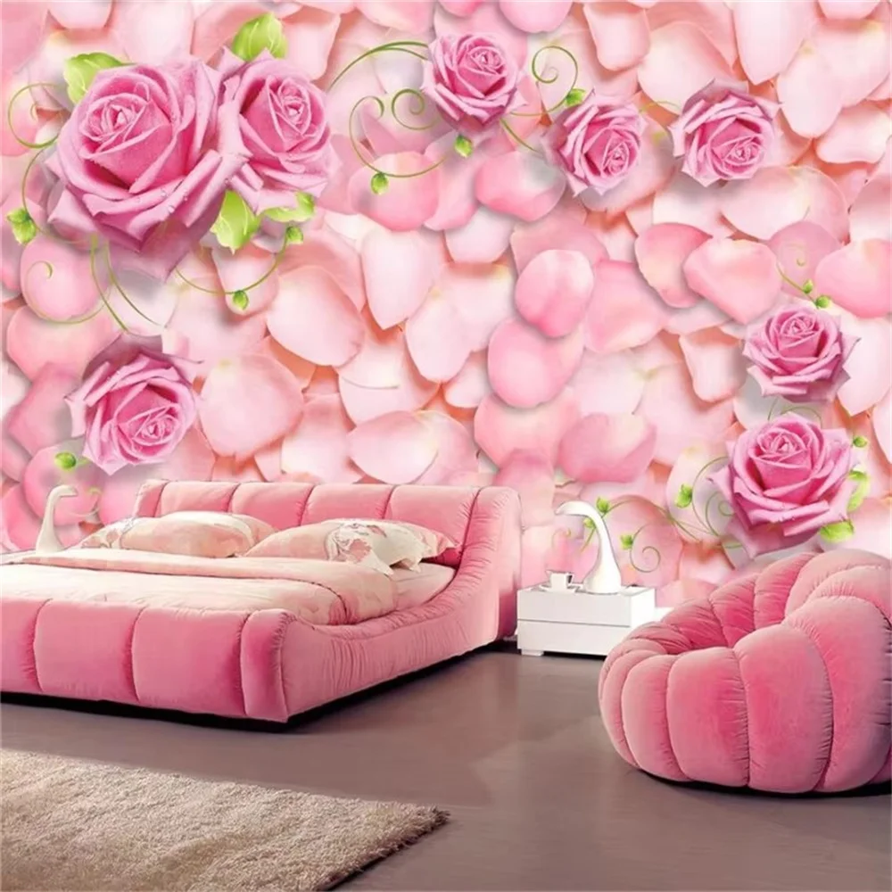 Custom wallpaper 3d mural square silk pink rose vine background wall white floral water pattern home and rich mural decoration