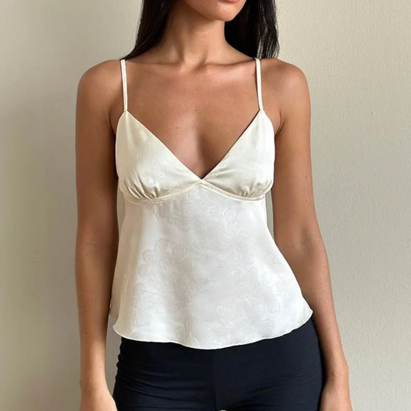 Women's Y2K Fairy Milkmaid Crop Top Cute Floral Satin Tank Top 90s Vintage Aesthetic Top Coquette Cami Tops Streetwear