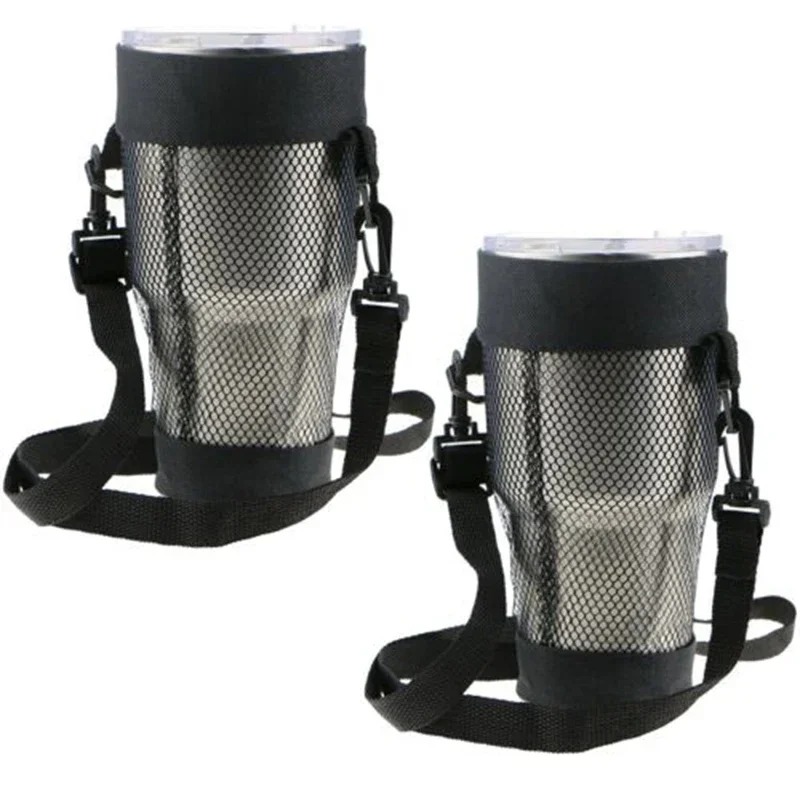 Cup Mug Holder Bag Water Bottle Carry Mesh Net Bag Portable Cup Pouch With Detachable Strap For Walking Running Hiking Biking Ho