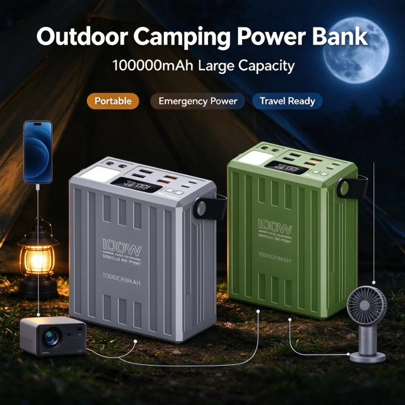 100000mAh Power Bank PD 100W USB C Fast Charge Large Capacity 22.5W  with 7 Outputs & LCD Display Battery Bank Outdoor Camping
