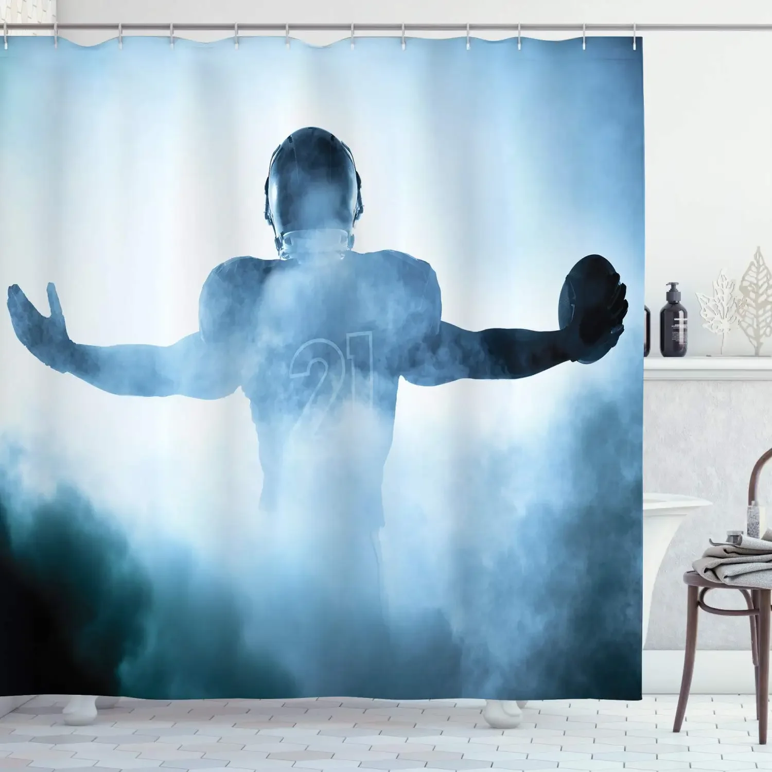 American Football Printed Shower Curtain Stadium Field Teens Sports Bathroom Curtains Decoration Bathtub Screen with Hooks