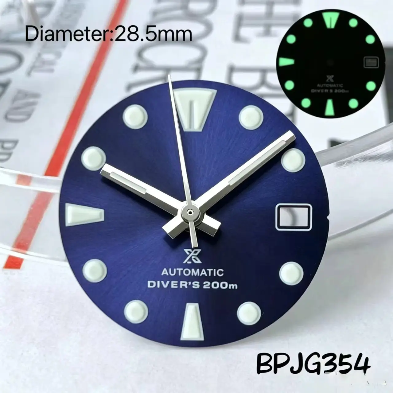 NH35 S logo 28.5mm Dial sun patterned green luminous dial, suitable for NH35 NH36 mechanical movements, watch parts modification