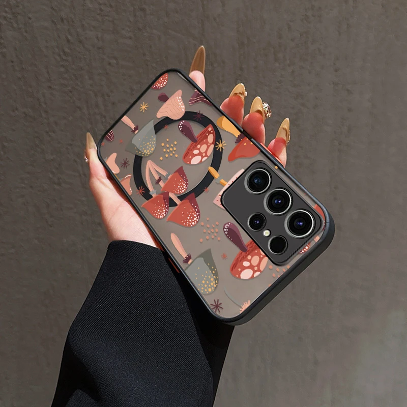 電話ケースサムスンギャラクシー S23 FE S24 プラス S22 + S25 + S20 ウルトラ S21 キノコ用マグセーフ磁気ワイヤレス充電カバー