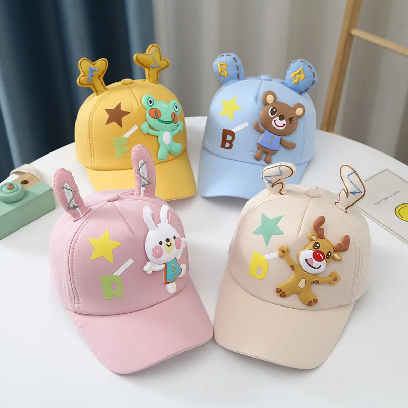 Spring Summer Children Cartoon Baseball Cap With Ear Animal Frog Rabbit Bear Kids Bonnet Baby Sun Hat For Boy Girl