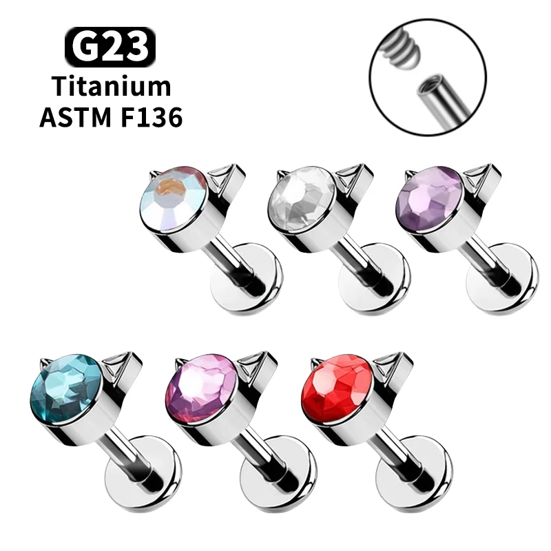 

G23 Titanium Labret Piercing 16G Cat Ear Czech Drill Lip Studs Tragus Helix Cartilage Flat Back Earrings Body Piercing Jewelry