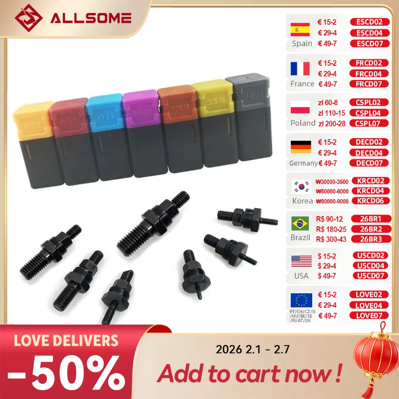ALLSOME-Riveter Gun Part, Substituição de Mandril Rosqueado, Rebite de Porca de Mão, SAE 6-32, 8-32, 10-24, 1/4-20, 5/16-18, 3/8-16, HT2777