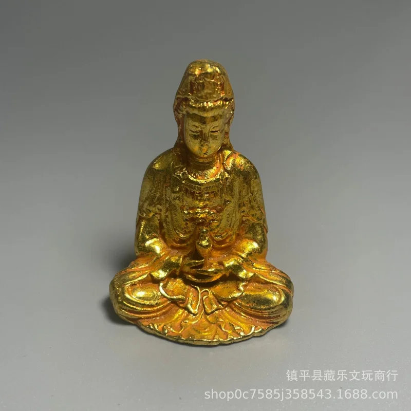 Exquisitely Crafted Pure Bronze Guanyin Bodhisattva Mini Gilt Statue, Portable Pocket Buddha Craft