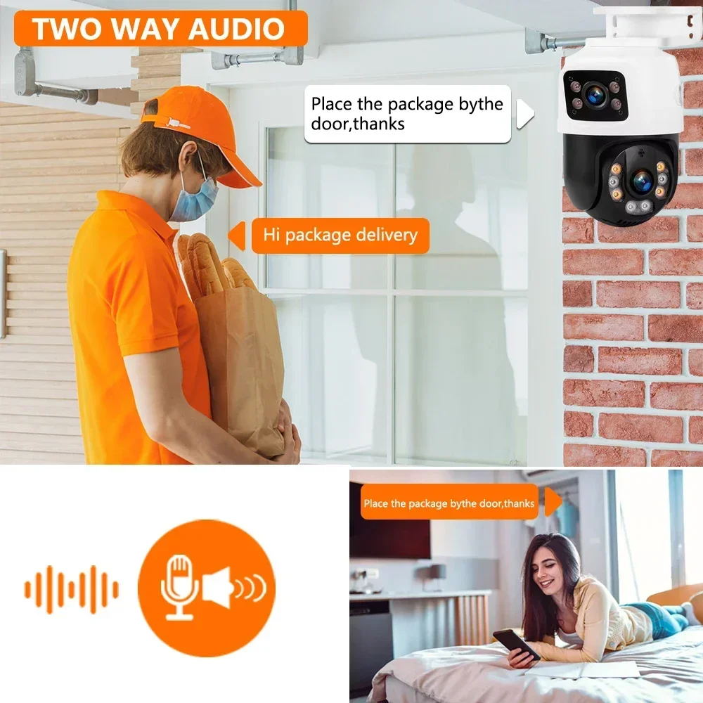 4K 8MP Outdoor Dual Lens PTZ 6MP POE PTZ IP Camera Two-Way Audio AI Detection Home Security Camera Video CCTV Surveillance ICsee