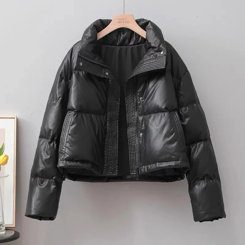 

Puffer Coat Ladies Winter New Parkas Disposable PU Leather Down Cotton-Padded Jackets Women Thickened Overcoat Fashion Tops Tide