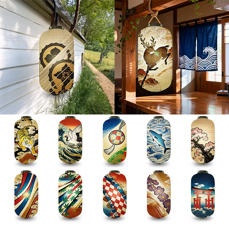 Japanese Stytle Cloth Lantern Lucky Blessing Decor Ukiyo-E Printed Sashimi Cuisine Restaurant Decor Lamp Festival Party Supplie