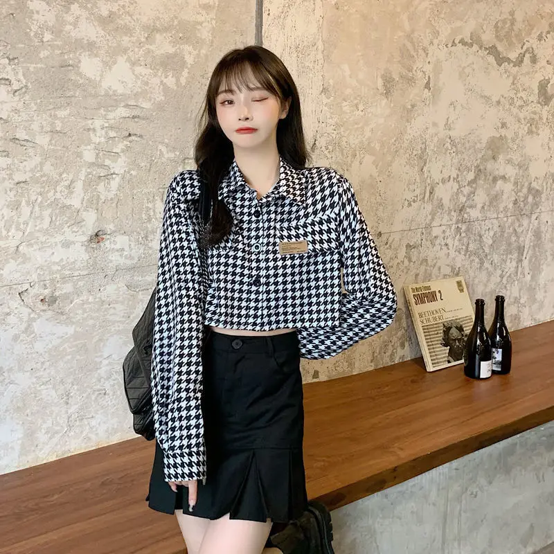 

Trendy Plaid Long Sleeve Loose Fit Women's Shirt Thin Design Spring Autumn 2024 New Korean Style Fashionable Top