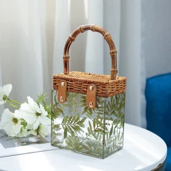 Acrylic Box Transparent Bamboo Knot Evening Clutch Bag Women Handmade Panelled Leaf Pattern Case Handbag Girls Designer Purses