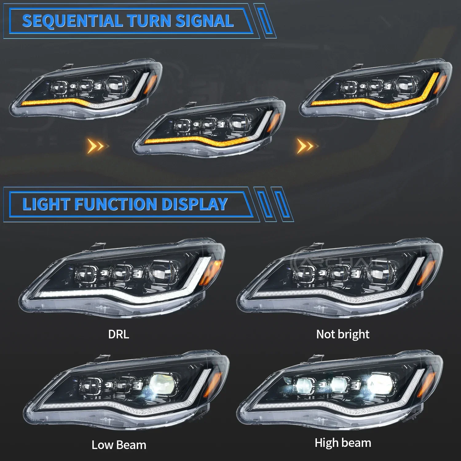 Archaic Full LED Front Lamp Sequential Turn Acura Headlight For 8th Gen FD1 FD2 FD3 Type R Headlights 2007-2011