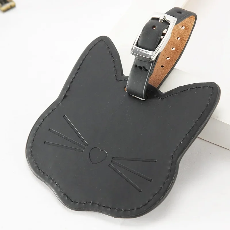 Leather Suitcase ID Address Holders Baggage Boarding Tag Portable Label Cartoon Cute Animal Cat Luggage Tag Travel Accessories