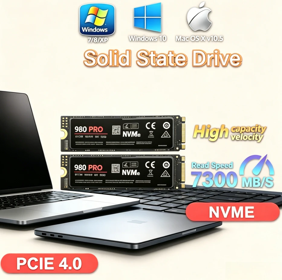 SSD Interno Original 980Pro 990Pro 1TB M.2 PCIe 4.0 NVMe com Velocidade Máxima de Transferência de 7400MB/s para Laptop e PC Gamer