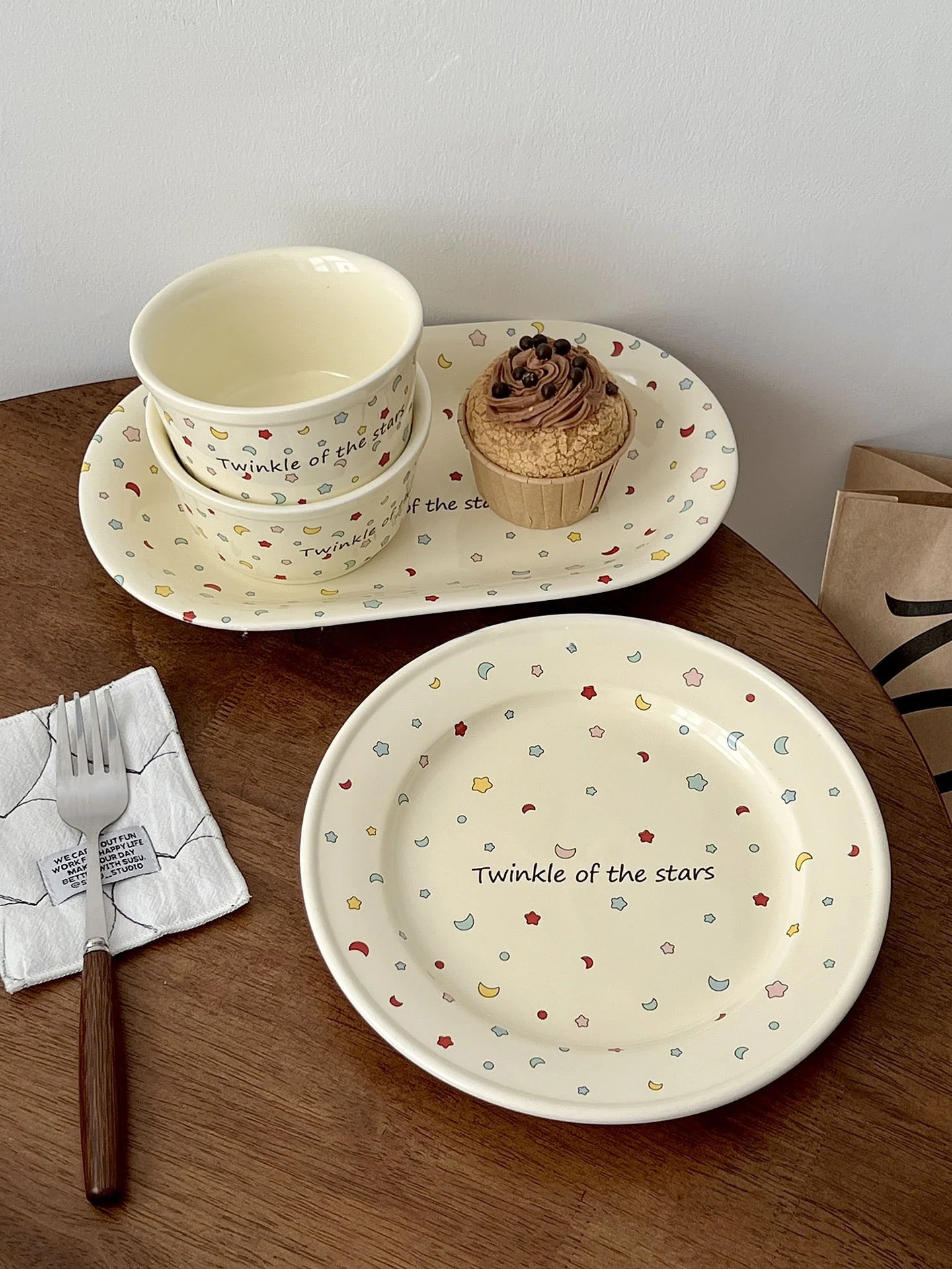 Beautiful Star Moon Breakfast Plate Ceramic Ins Style Korean Series Sugar Miss Home Use Dinnerware Dishwasher Safe Microwave