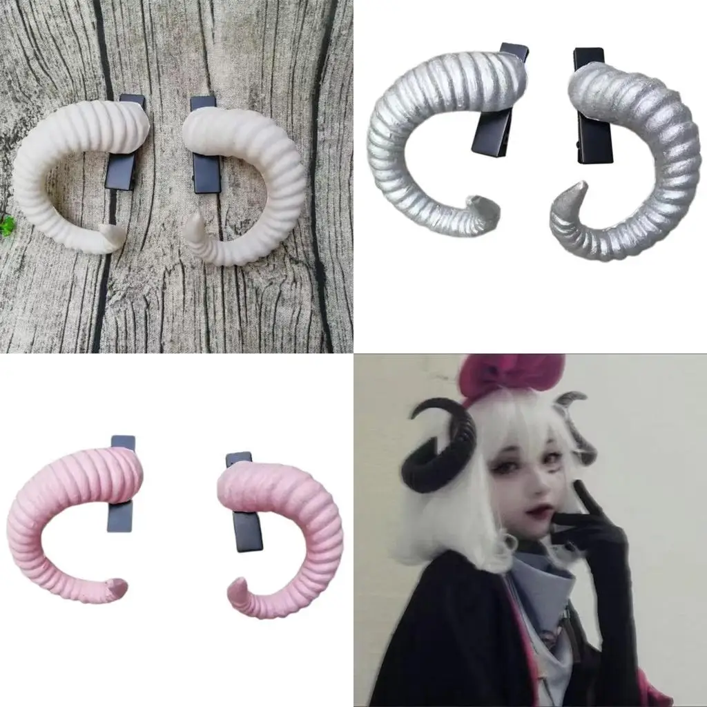 

652F 1pair Gothicism Demons Horn Headpiece Halloween Cosplay Headwear Sheep Horn Headdress Hair Accessories