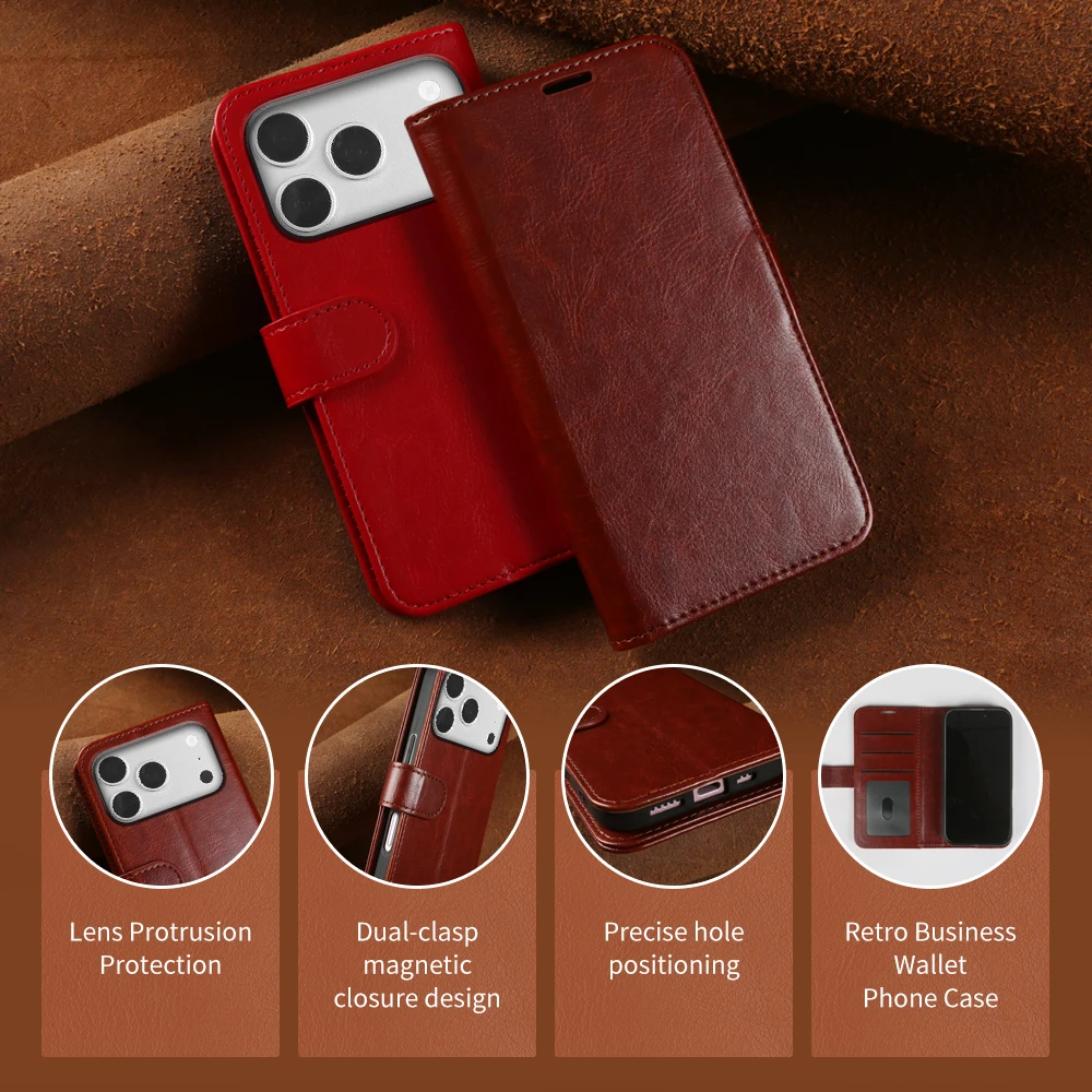 Mobile Phone Leather Case For iPhone 17 16 15 Pro Max 17e Air 16e 14 Plus 12 13 Mini Flip Cover Cases Shockproof Coque Funda Bag view 4