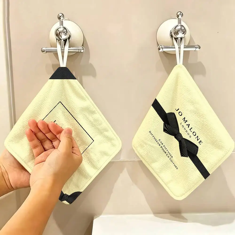 J-Jo M-Malone LOGO Fashion Polyester Cotton Hand Wiping Towel with Hanging Loop, Lightweight for Home and Commercial Use