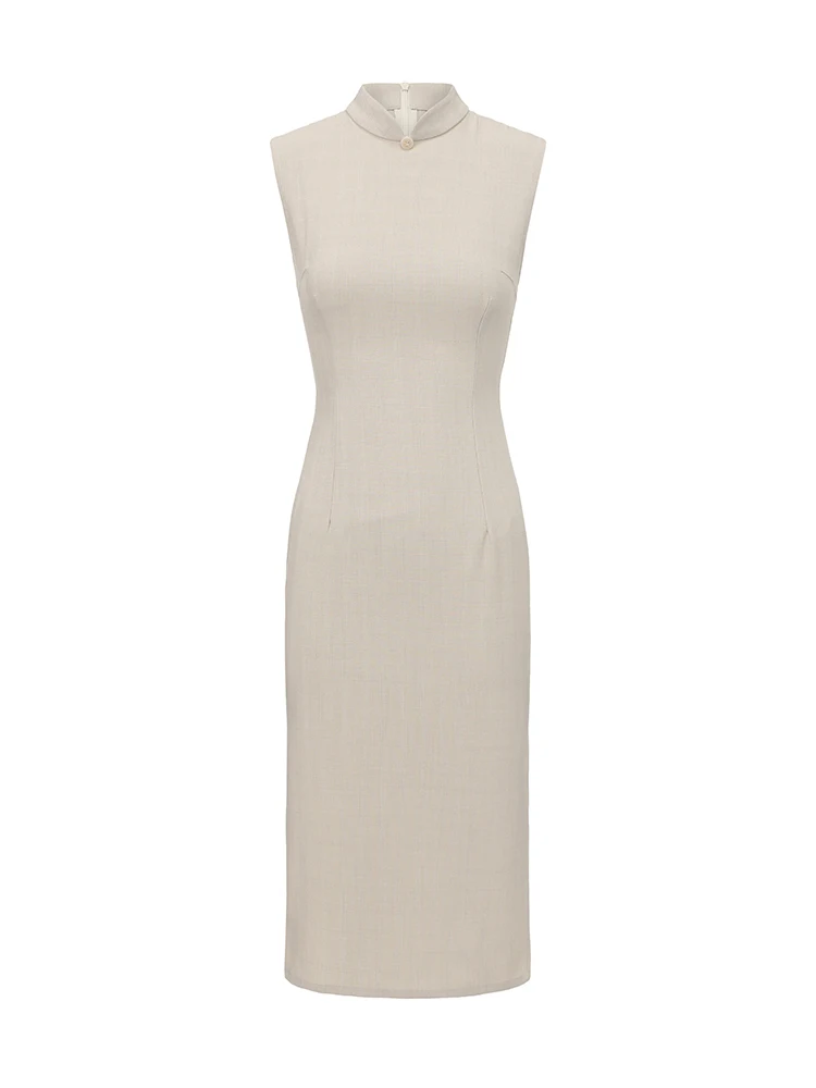 

New Chinese Style Sleeveless Pure Color Younger Version Dress Retro Reformed Daily Medium Length Elegant Sophisticated
