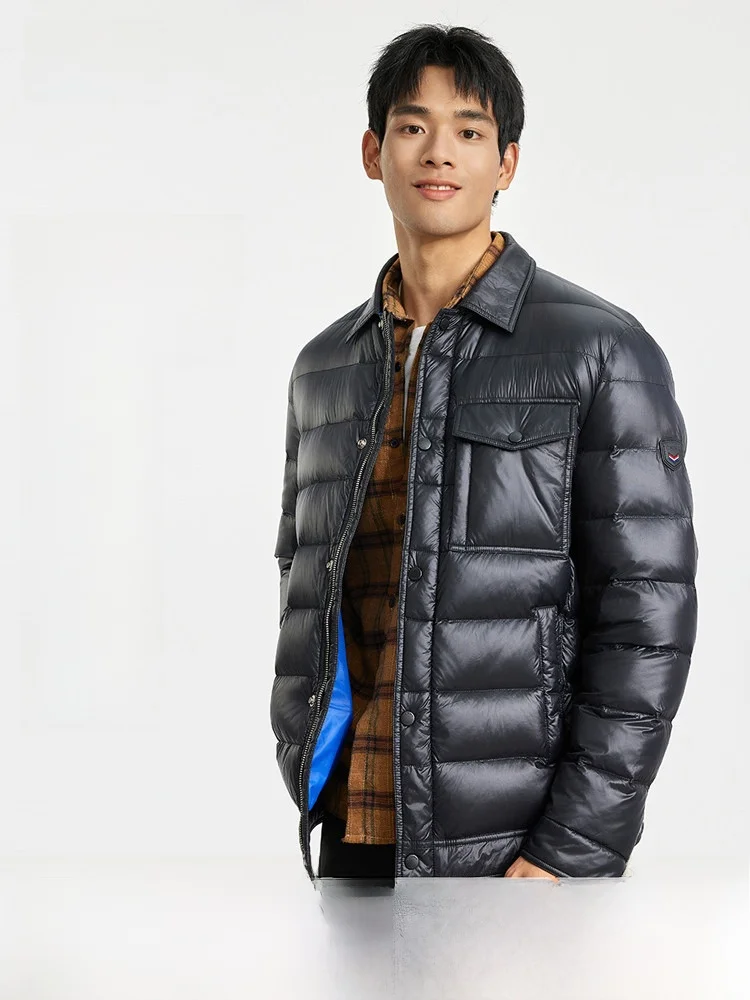 

Snow Flying 2026 Spring Men's Short Shirt Collar down Jacket Casual Outdoor Fashionable Business Nylon Fabric Duck down Filling
