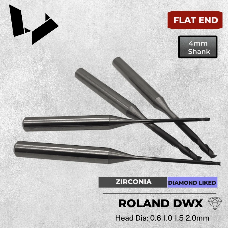 Roland PT Dry Milling - PT06-10 PT1-20 PT2-20 Replacement Carbide Diamond-Liked-Coated Flat End Tool for DWX Dry Mills