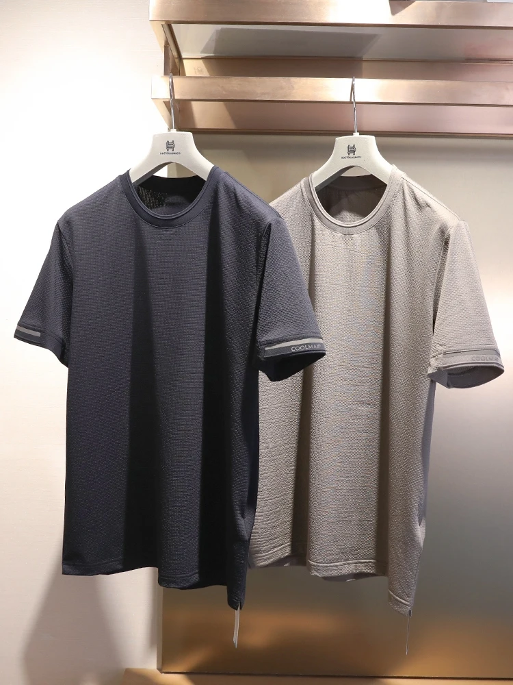 

Coolmax Cooling Technology Men's Summer Thin round Ne Base irt Moisture ng Breathable Qui Dry ort Sve T-irt