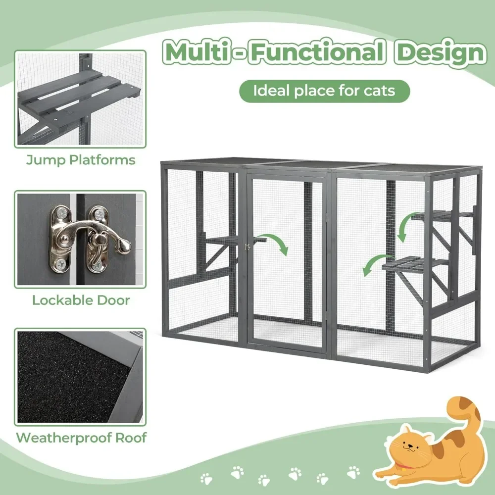 Cat House, Catio Outdoor Cat Enclosure Weatherproof, Window Catios with 3 Platforms, Secure Cat Patio & 46 Inches Cats Cage