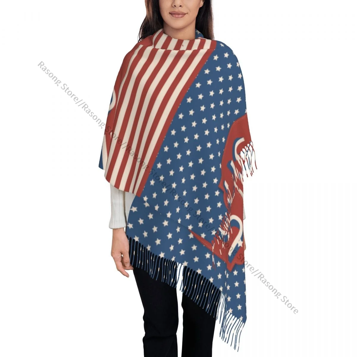 Autumn Winter Warm Scarves USA Flag Vintage Label Fashion Shawl Tassel Scarves Wrap Neck Headband Hijabs Stole