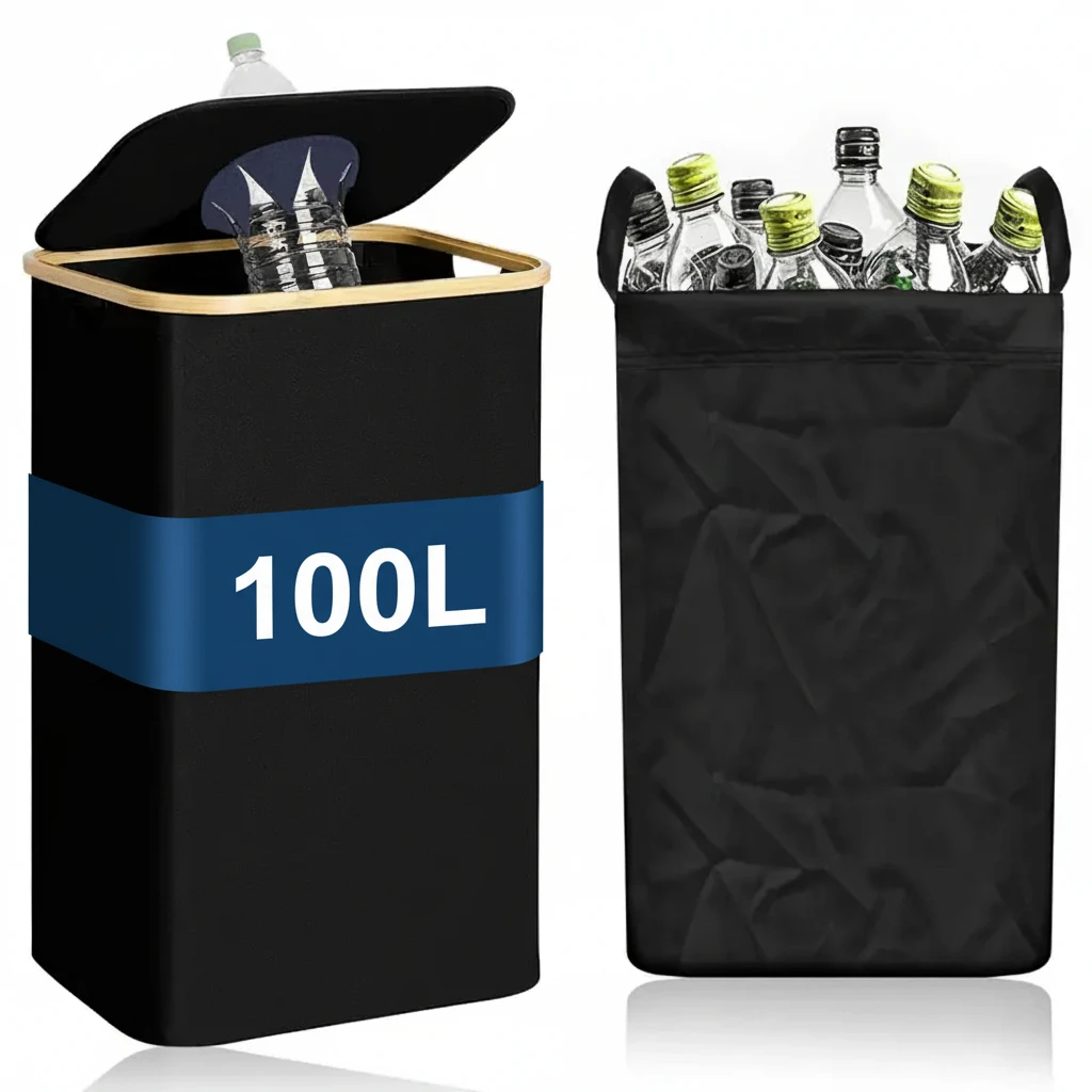 100 Liter Bottle And Can Collector Kitchen Trash Can Bottle Rack, Glass Bottle Storage Box, Foldable Beverage Storage Basket