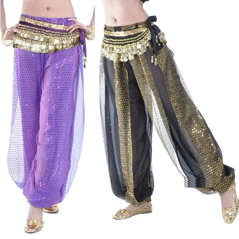 

Belly Dance Pants Arabic Halloween Lantern Shiny Pants Fancy Pants India Dance Outfit Free Size (Coin Belt Not Included)