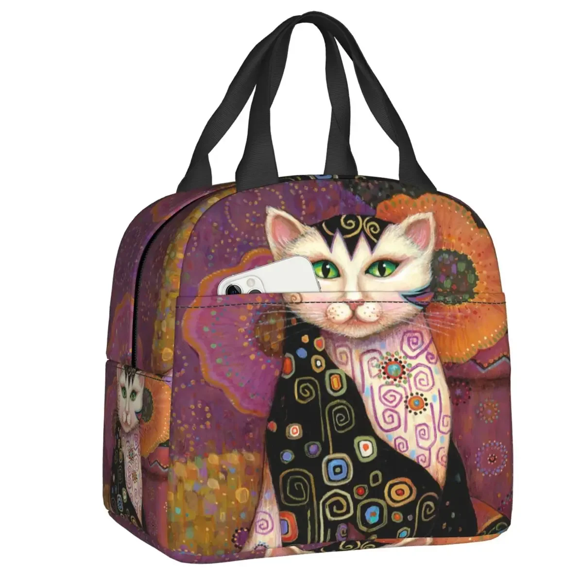 

Gustav Klimt Cat Art Insulated Lunch Tote Bag Portable Cooler Thermal Lunch Box For Work School Picnic Food Container Bags