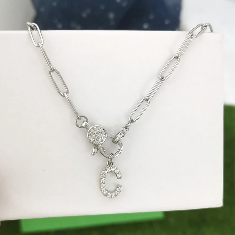 CZ Hummerverschluss-Halskette für Damen und Herren, Initialen-Anhänger, Buchstaben-Choker, Gold- und Silberfarben, Edelstahlkette, Alphabet DIY AB – Detail 7