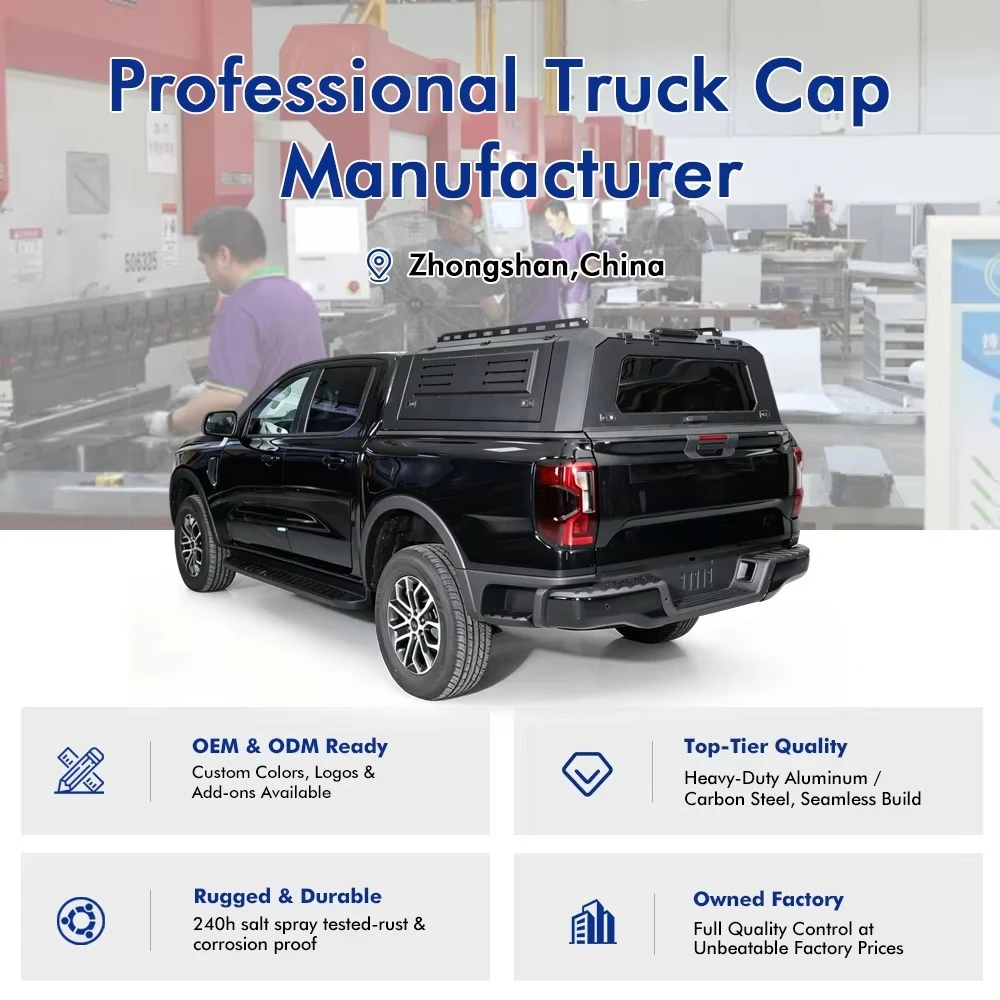 Heavy Duty Black Aluminum Alloy Waterproof Rolling Cover Locking Pickup Truck Canopy for Ranger F150 No-Drill Installation