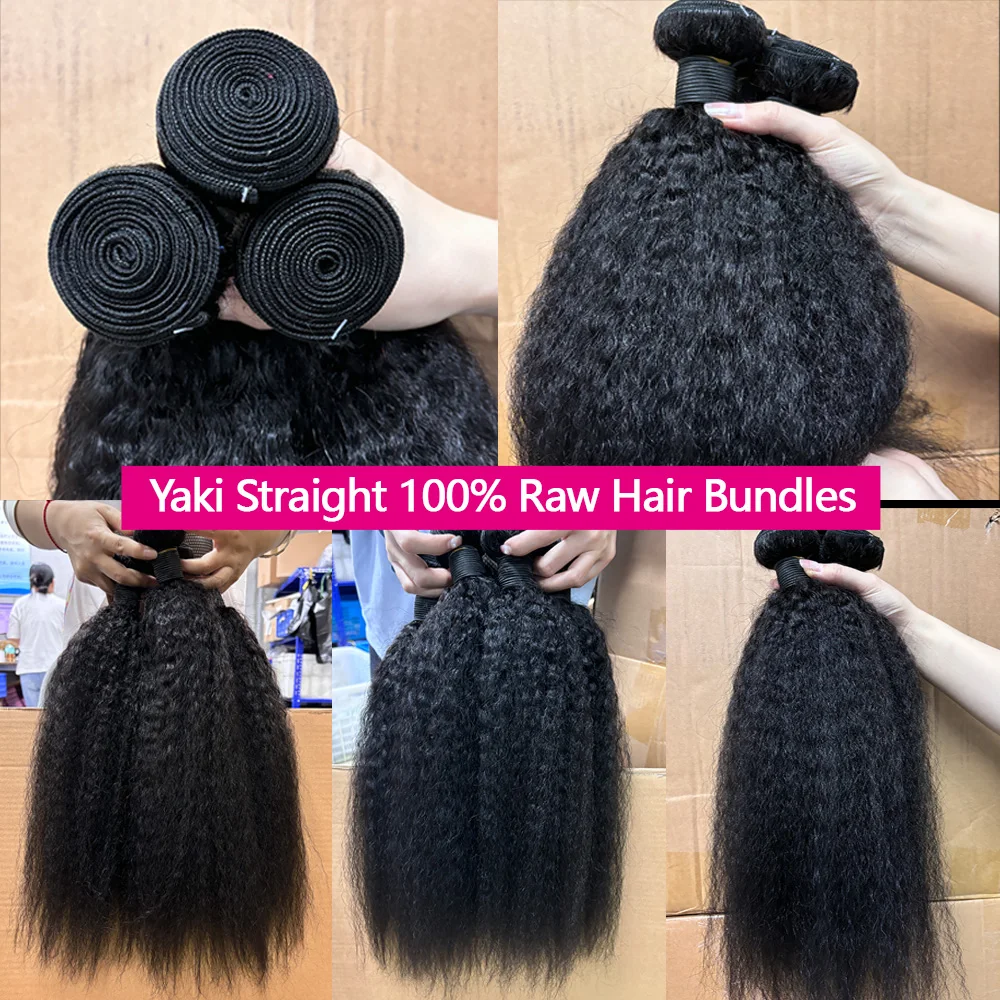 12A Kinky Straight Human Hair Bundles 100 Human Hair Yaki Straight Bundle 20 22 24 Inch Human Hair Bundles 3-5 Days Delivery