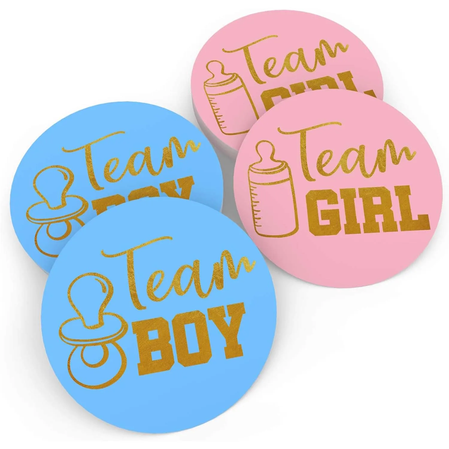 Perfect Gender Reveal Stickers Games Team Boy & Team Girl Party Supplies Gold Foil Stamping Hand-Drawn in The USA Easy Peel Off