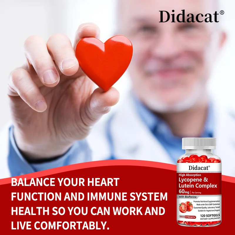 Lycopeen + luteïnecomplex 60 mg met bioperine, voedingssupplement voor de gezondheid van prostaat, hart en ogen, antioxidant, niet-GMO