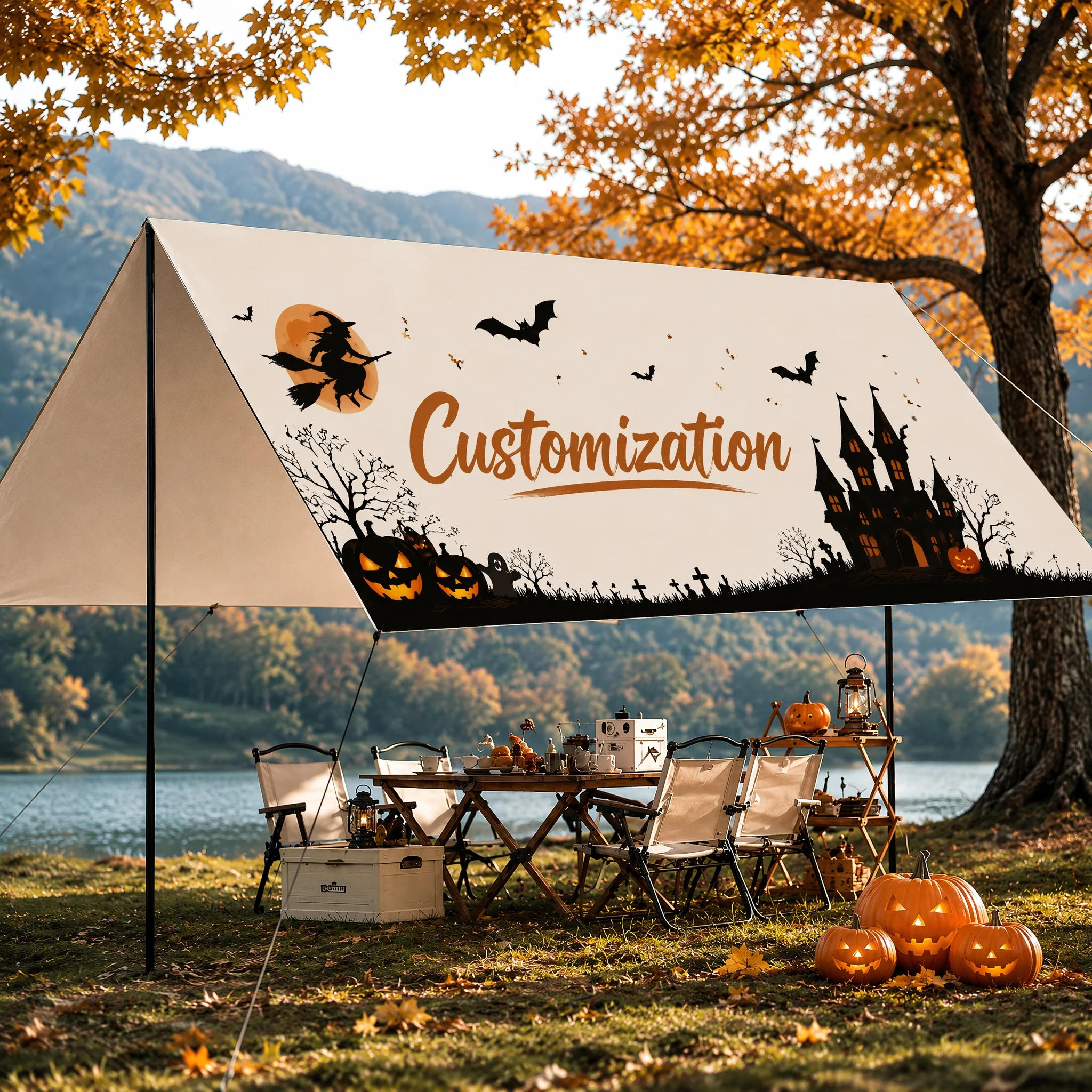 Custom Halloween Camping Canopy Tent Outdoor Waterproof Sun Shelter Personalized Logo Awning for Festival Party Yard Decor