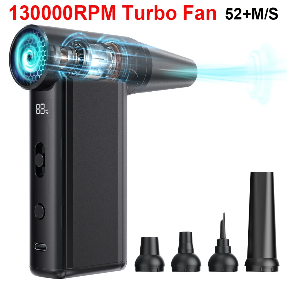 52M/S Portable Turbo Fan 130000RPM Mini Turbo Jet Fan Turbo Violent Fan High Speed Duct Fan Brushless Motor PC Keyboard Cleaning