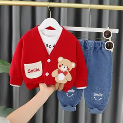Toddler Girl Outfits 2024 Spring Autumn Baby Boy Clothes 12 To 24 Months Cartoon V-neck Cardigan Coats T-shirts Pants Boys Sets