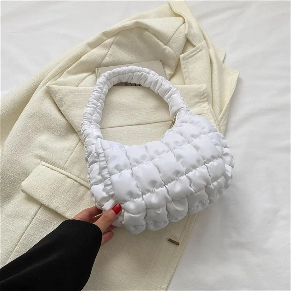 Women Small Quilted Tote Bags Winter Lightweight Down Cotton Padded Plaid Shoulder Bags Fashion Underarm Bags Puffy Handbags