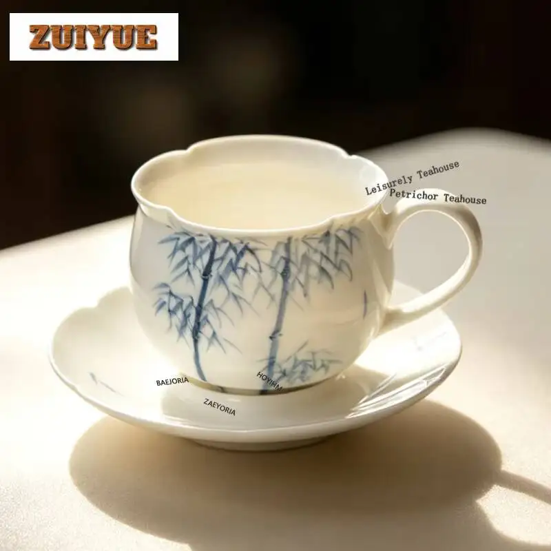 HOYIHM 170ml Hand-painted Blue Bamboo Teacup Ancient Tea Bowl Water Jug Tea-tasting Meditation Cup Chazhan Master Cups Teaset